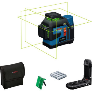 Лазерний лінійний нівелір Bosch Professional GLL 12V-100-33 CG з адаптером батарейок AA1, чохлом, мішенню та тримачем LB 10