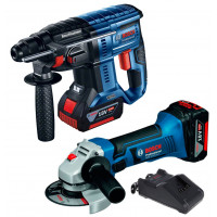 Перфоратор аккумуляторный Bosch Professional GBH 180-LI + Аккумуляторная угловая шлифмашина Bosch GWS 18-125 V-LI + АКБ GBA 4.0 A*ч - 2 шт + ЗУ GAL 18V-40 (0615990L6J+0615990L6G)