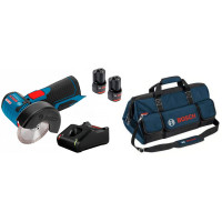 Аккумуляторная угловая шлифмашина (болгарка) Bosch GWS 12V-76 + аккумулятор GBA 12V 2.0Ah - 2 шт + ЗУ GAL 12V-40 + Сумка (0615990M3E)