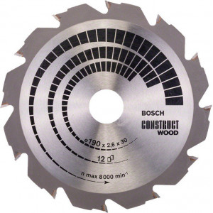 Пиляльний диск Bosch Construct Wood 190×2,6×30 мм, 12 FWF (2608640633)