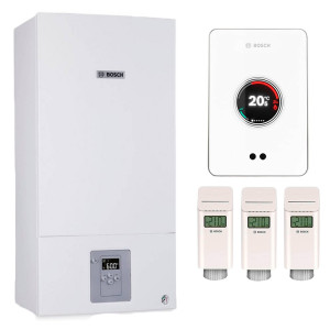 Конденсаційний газовий котел Bosch Condens 2500 W WBC 28-1 DC з термостатом EasyControl CT 200 та 3 термоголовками Smart Radiator Thermostat
