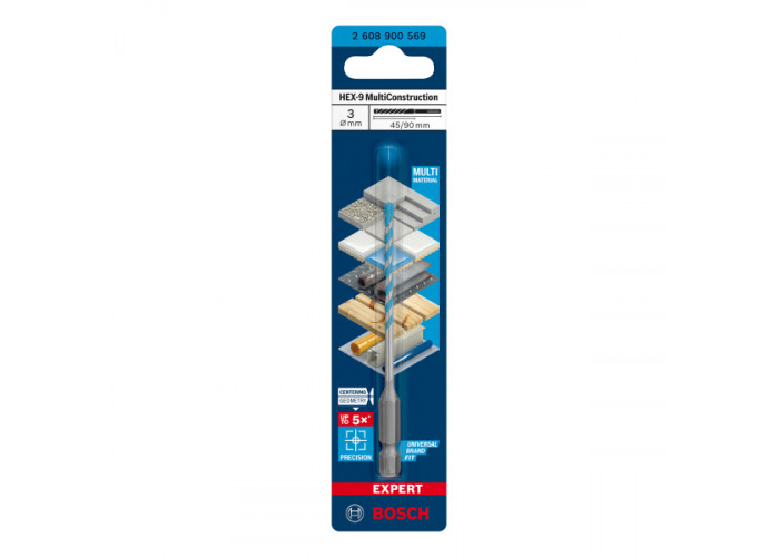 Сверло спиральное Bosch Expert HEX-9 MultiConstruction, 3х45х90 мм