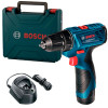 Акумуляторний дриль-шурупокрут Bosch GSR 120-LI Professional в чемодані з 1 акб GBA 12V 2 Ah та з/п GAL 1210 CV