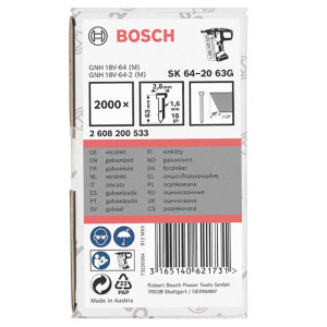 Цвяхи фінішні Bosch SK64-20 63G 1.6x2.8x1.35x63 мм 2000 шт