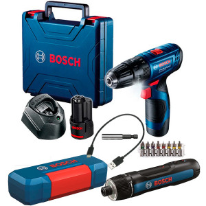 Ударная дрель-шуруповерт Bosch GSB 120-Li Professional в кейсе с 2 акб GBA 12V 2.0 Ah и з/у GAL 1210 CV, с отверткой GO 3