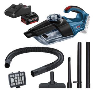 Акумуляторний пилосос Bosch GAS 18V-1 Professional з щілинною та підлоговою насадками, акб GBA 18V 4.0 Ah та з/п GAL 18V-40, в картоні