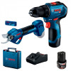 Безщітковий шурупокрут Bosch GSR 12V-30 Professional з акумуляторними садовими ножицями Bosch Pro Pruner, 2 акб GBA 12V 2 Ah і з/у GAL 12V-40 у чемодані