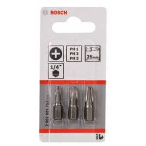 Набор бит Bosch Extra Hart PH1, PH2, PH3, 25 мм (3 шт)