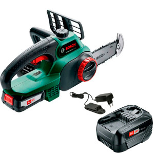 Акумуляторна ланцюгова пила Bosch UniversalChain 18 з 1 акб PBA 18V 2,5 Ah W-B, 1 акб PBA 18V 4.0 Ah та з/п AL 1820 CV