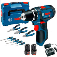 Аккумуляторная дрель-шуруповерт Bosch GSR 12V-15 Professional, 2 акб GBA 12V 2.0Ah, з/у GAL 12V-20 и набор инструментов, в кейсе (060186810R)