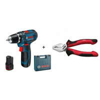 Аккумуляторный шуруповерт Bosch GSR 12V-15 + плоскогубцы Wiha