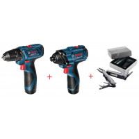 Набор аккумуляторных инструментов Bosch шуруповерт GSR 120-LI + гайковерт GDR 120-LI + Swiss Peak Multitool